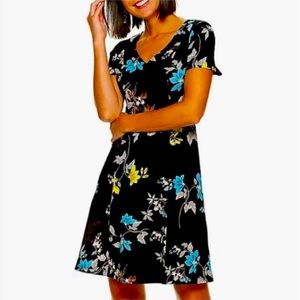 Apt. 9 Dresses | Apt 9 Black Floral Stretch Shirt Sleeve Dress, XL